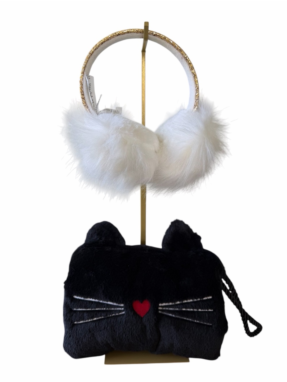 Cat & Jack Black Cat Hand Muff and White Faux Fur Ear Muff Costume One Size